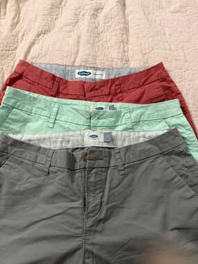 Old Navy Shorts Trio in Coral, Mint, and Gray